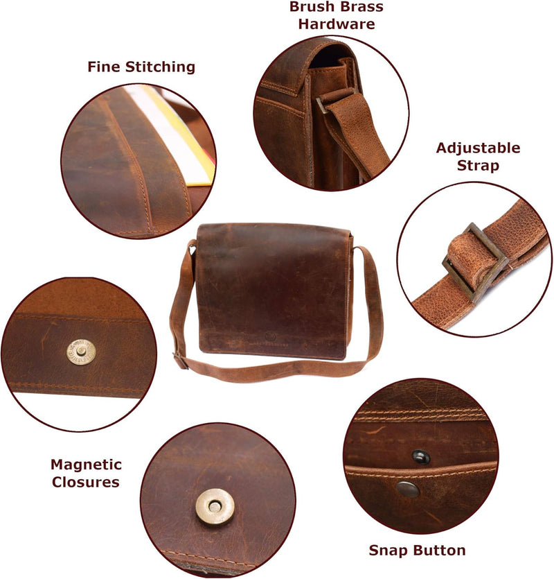 Chelsea Handmade Genuine Leather Crossbody Laptop Messenger Shoulder Bag 14 Inch Satchel for Men and Women Crazy Horse Distressed Vintage Brown