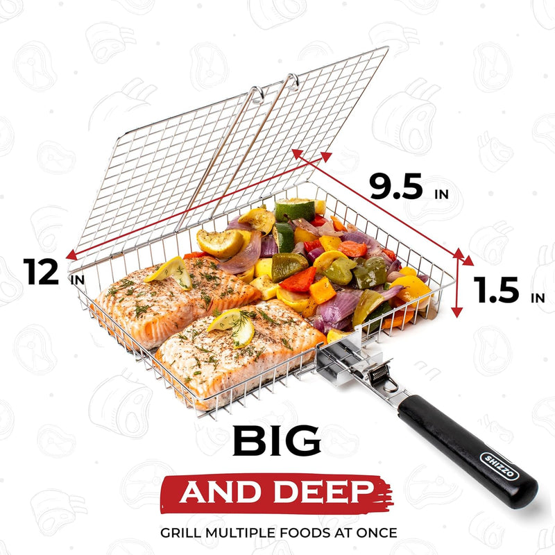 Grill Basket Set, Barbecue BBQ Grilling, Stainless Steel Folding Portable Outdoor Camping Rack for Fish, Shrimp, Vegetables, Cooking Accessories, Gifts for Dad, Husband, Friends
