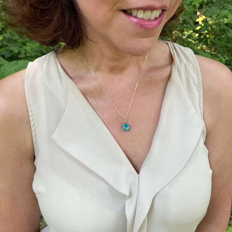 Handmade Vintage Lace Necklace, Recycled Vintage Bottle Glass, Sterling Silver, Eco Friendly, Made in USA, Birthday Gifts, Mothers Day, Women, Anniversary (Mason Jar (Aqua))