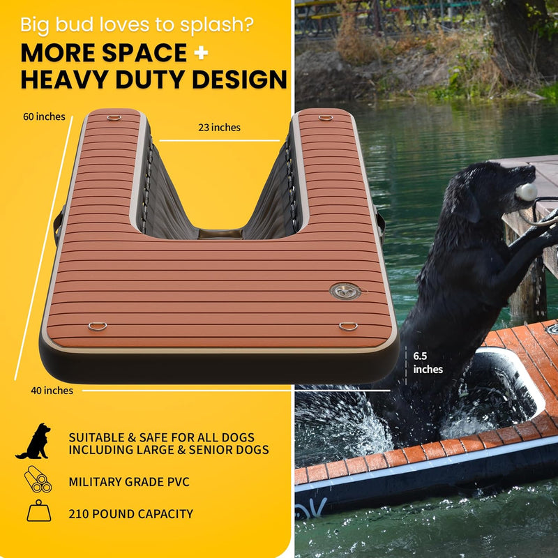 Dog- Inflatable Dock Platform: Safe & Easy Water Access for Dogs up to 230 Lbs; Floating Non-Slip EVA Foam with Dog Boat Ramp for Pool, Dock, & Lake | Military Grade & High Visibility