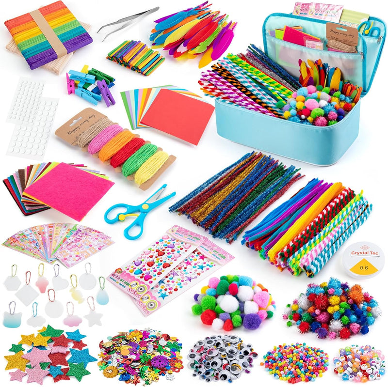 Arts and Crafts Supplies for Kids, 2000+Pcs DIY Craft Kits, Ages 6-10, Unisex, Multicolor, Modern, Includes Oxford Cloth Bag, Safetu Scissors