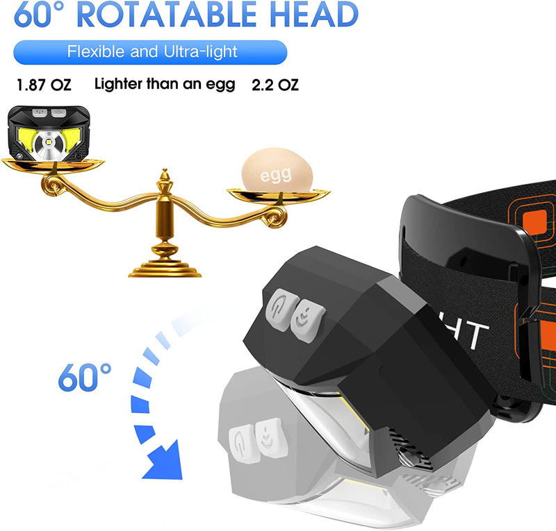 Headlamp Flashlight, Lumen Ultra-Light Bright LED Rechargeable Headlight with White Red Light, 2-Pack Waterproof Motion Sensor Head Lamp,8 Modes for Outdoor Camping Running Hiking Fishing