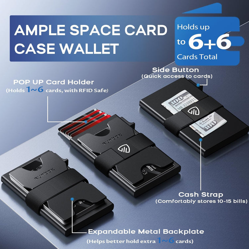 Mens Card Cases, Slim Card Holder Wallet for Men and Women, Minimalist RFID Blocking Wallet with Pop-Up Function, Thin Design, Metal Card Cases Holds 6+6 Cards, Gifts for Men, Men'S Accessories