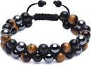 Triple Protection Bracelet, Genuine Tigers Eye Black Obsidian and Hematite 8Mm Beads Bracelet for Men Women, Crystal Jewelry Stone Bracelets Christmas Gifts for Men Bring Luck Prosperity