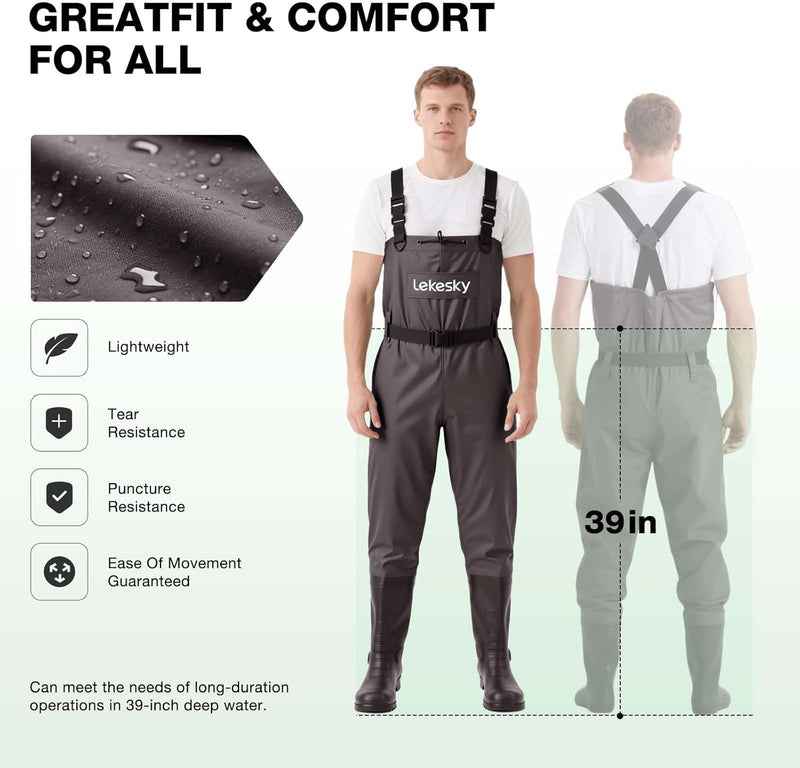 Unisex Fishing Waders 2-Ply Nylon/Pvc Chest Waders for Men, Waterproof Fishing Hunting Waders