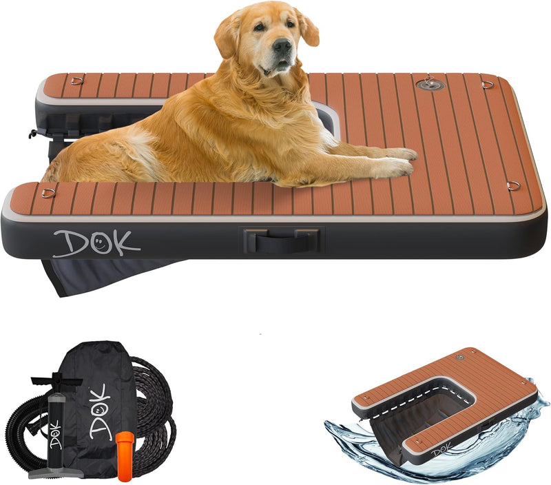 Dog- Inflatable Dock Platform: Safe & Easy Water Access for Dogs up to 230 Lbs; Floating Non-Slip EVA Foam with Dog Boat Ramp for Pool, Dock, & Lake | Military Grade & High Visibility