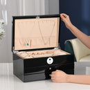 Jewelry Box with Fingerprint Lock, Black Wood Piano Lacquer Jewellery Organizer Storage Box with Drawer, 3-Layer Full Lockable, for Women or Men'S Gift