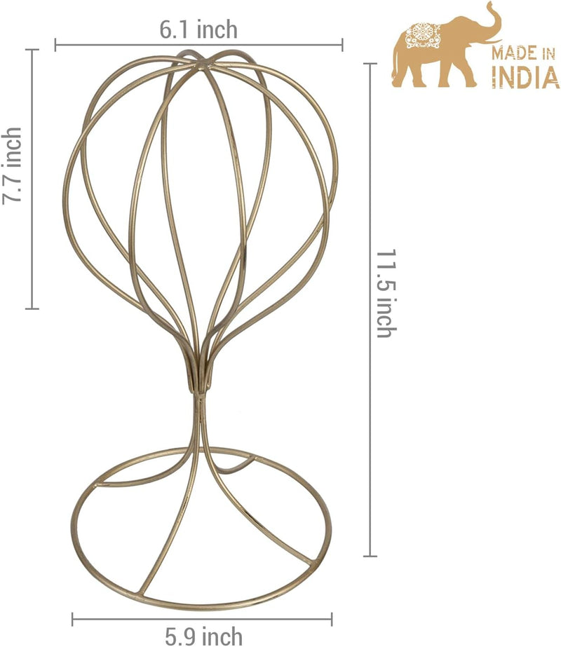 Handcrafted Modern Brass Electroplated Metal Hat Holder Stand with round Base, Decorative Tabletop Wig and Hat Display Stand, Set of 2 - Handmade in India