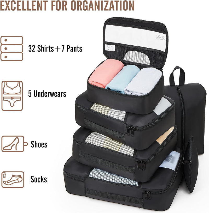 10 Set/8 Set Packing Cubes for Travel Essentials, Suitcase Organizer Bags in 4 Sizes, Carry-On Luggage Accessories with Large Laundry & Toiletry Bag, Must-Have for Airplane, Road Trip & Camping