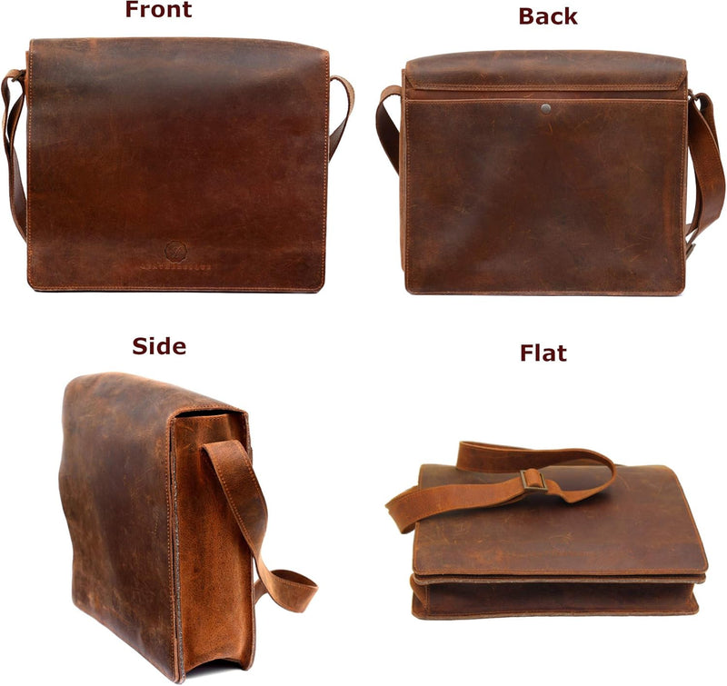 Chelsea Handmade Genuine Leather Crossbody Laptop Messenger Shoulder Bag 14 Inch Satchel for Men and Women Crazy Horse Distressed Vintage Brown
