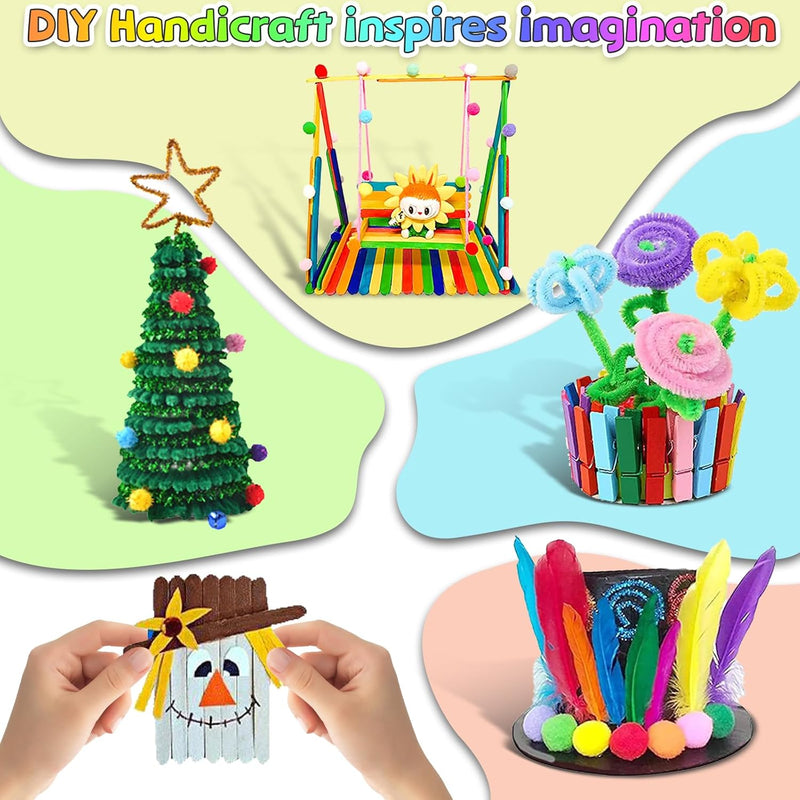 Arts and Crafts Supplies for Kids, 2000+Pcs DIY Craft Kits, Ages 6-10, Unisex, Multicolor, Modern, Includes Oxford Cloth Bag, Safetu Scissors