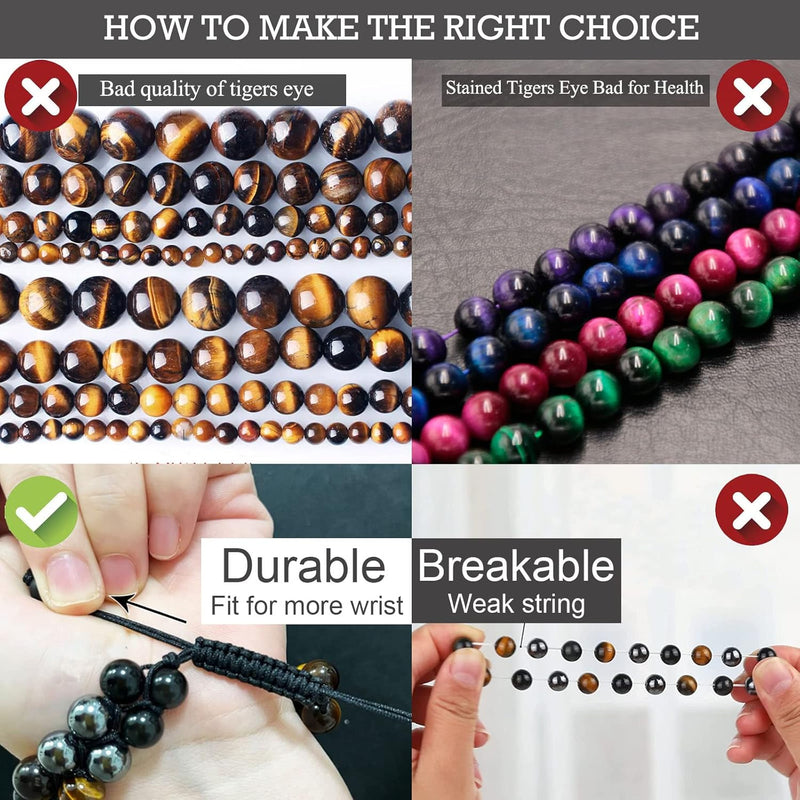 Triple Protection Bracelet, Genuine Tigers Eye Black Obsidian and Hematite 8Mm Beads Bracelet for Men Women, Crystal Jewelry Stone Bracelets Christmas Gifts for Men Bring Luck Prosperity