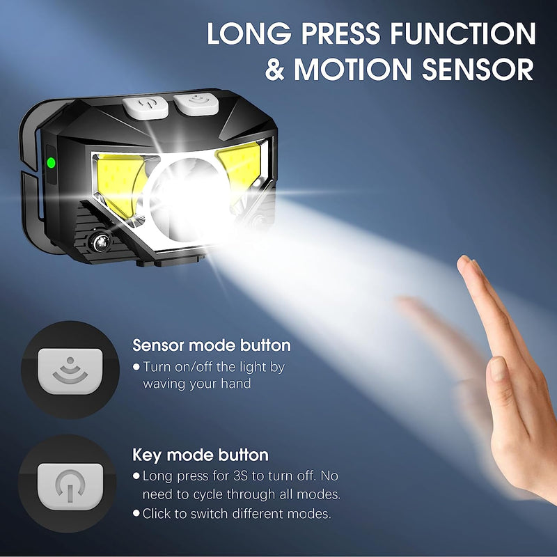 Headlamp Flashlight, Lumen Ultra-Light Bright LED Rechargeable Headlight with White Red Light, 2-Pack Waterproof Motion Sensor Head Lamp,8 Modes for Outdoor Camping Running Hiking Fishing
