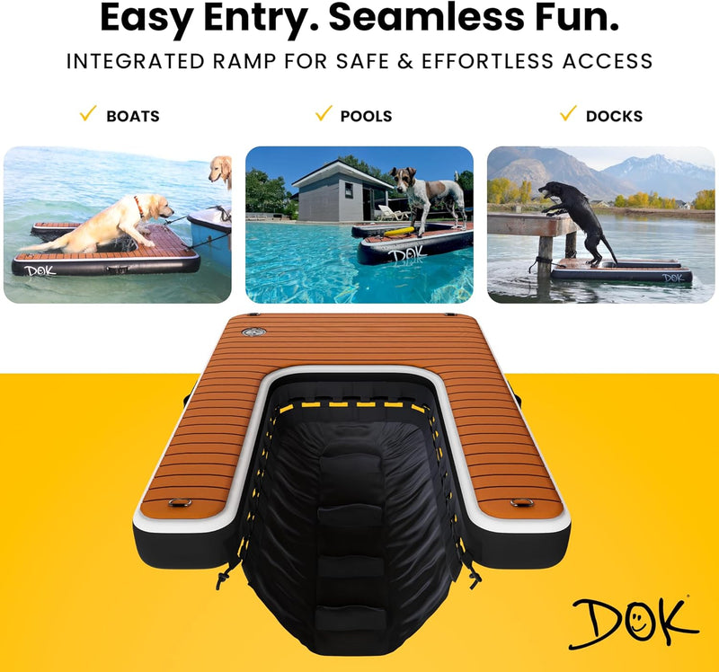 Dog- Inflatable Dock Platform: Safe & Easy Water Access for Dogs up to 230 Lbs; Floating Non-Slip EVA Foam with Dog Boat Ramp for Pool, Dock, & Lake | Military Grade & High Visibility