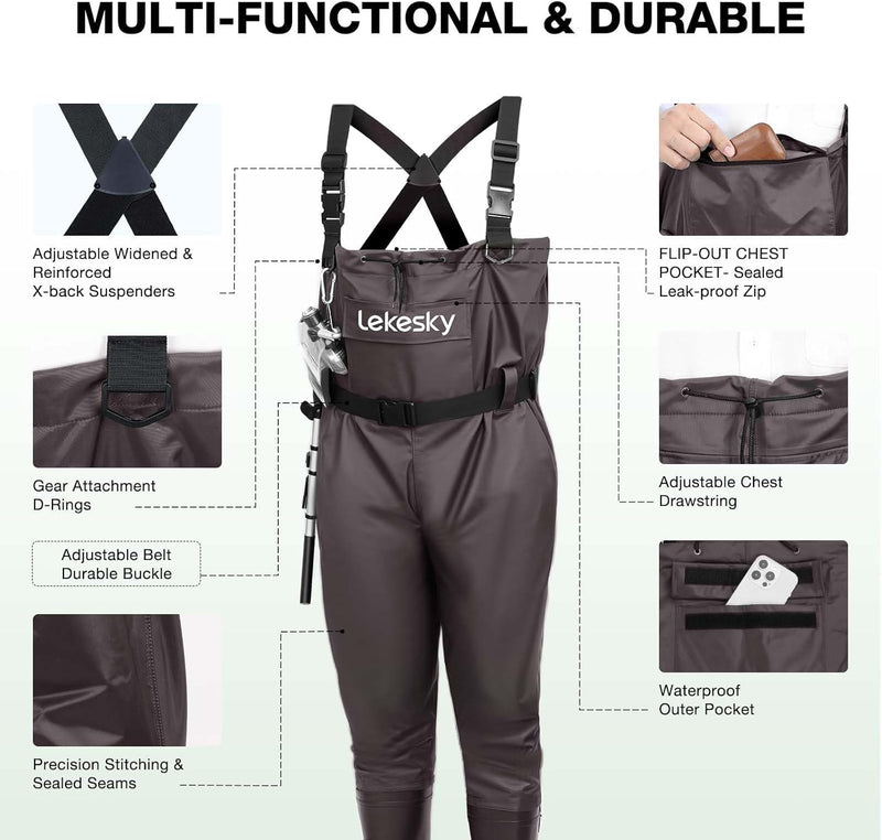 Unisex Fishing Waders 2-Ply Nylon/Pvc Chest Waders for Men, Waterproof Fishing Hunting Waders