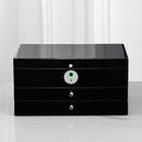 Jewelry Box with Fingerprint Lock, Black Wood Piano Lacquer Jewellery Organizer Storage Box with Drawer, 3-Layer Full Lockable, for Women or Men'S Gift