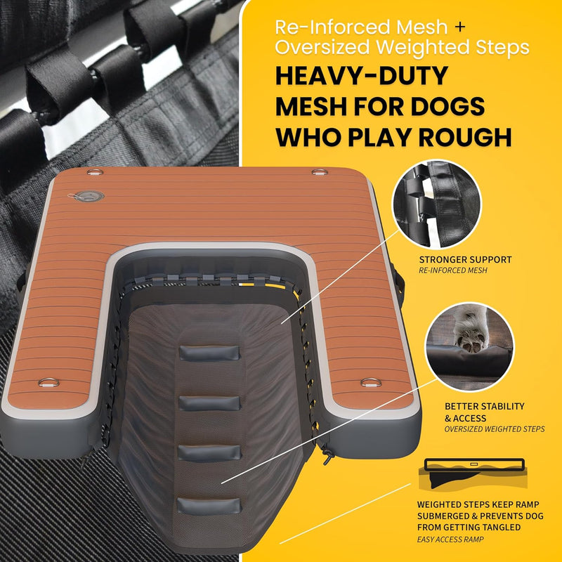 Dog- Inflatable Dock Platform: Safe & Easy Water Access for Dogs up to 230 Lbs; Floating Non-Slip EVA Foam with Dog Boat Ramp for Pool, Dock, & Lake | Military Grade & High Visibility