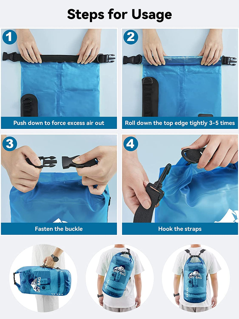 Dry Bag Waterproof for Women Men, 5L/10L/20L/30L/40L Roll Top Lightweight Dry Storage Bag Backpack with Phone Case for Travel Swimming Boating Kayaking Paddle Board Camping Beach Accessories