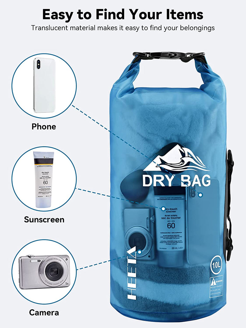 Dry Bag Waterproof for Women Men, 5L/10L/20L/30L/40L Roll Top Lightweight Dry Storage Bag Backpack with Phone Case for Travel Swimming Boating Kayaking Paddle Board Camping Beach Accessories