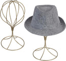 Handcrafted Modern Brass Electroplated Metal Hat Holder Stand with round Base, Decorative Tabletop Wig and Hat Display Stand, Set of 2 - Handmade in India