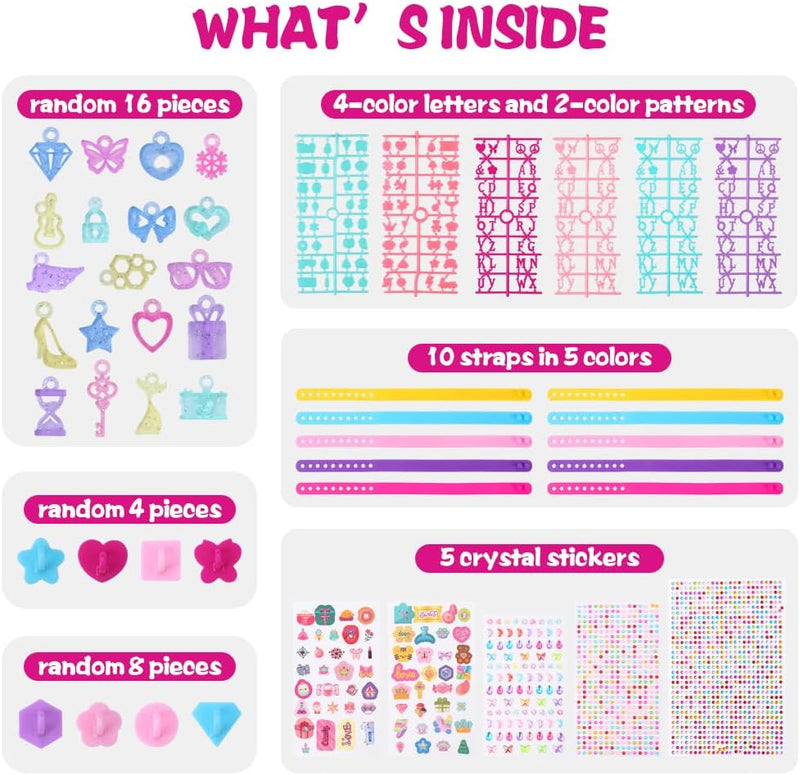 Art Craft Making Kit,Diy Bracelets Jewelry Activity Making Set with Charm Stickers Girls Kids Friendship Birthday Present Party Favor Kits for Ages 6, 7, 8, 9, 10, 11, 12