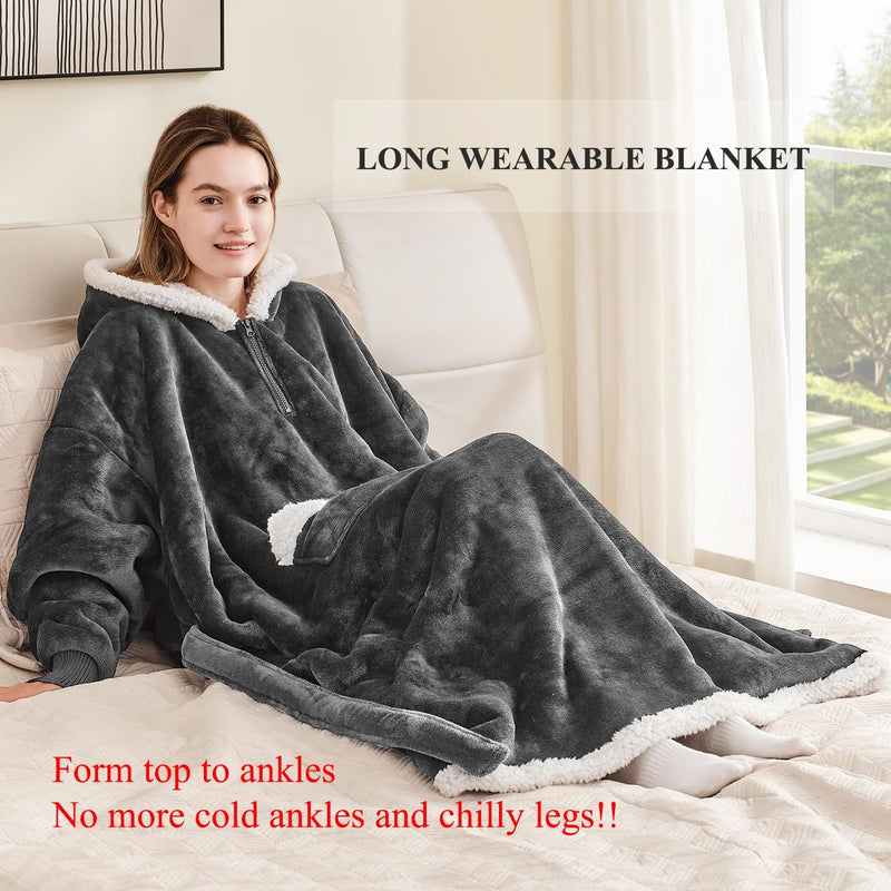 Wearable Blanket Hoodie as Gifts for Women, Long Sherpa Fleece Hooded Blankets with Oversize Hood and Pocket, Warm and Cozy Sweatshirt with Belt, Winter Gift