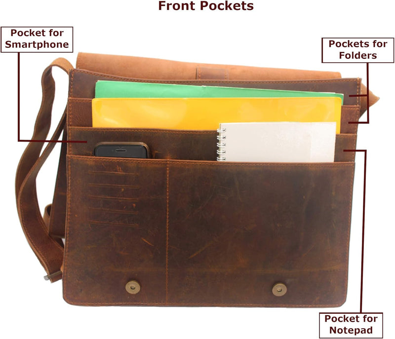 Chelsea Handmade Genuine Leather Crossbody Laptop Messenger Shoulder Bag 14 Inch Satchel for Men and Women Crazy Horse Distressed Vintage Brown