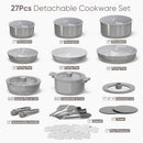 27Pcs Ceramic Cookware Set Nonstick, Pots and Pans Set Non Stick, Non Toxic Cookware, Dishwasher/Oven Safe, Rv/Camping Cookware Set, Pan and Pot with Kitchen Utensils, Dark Gray