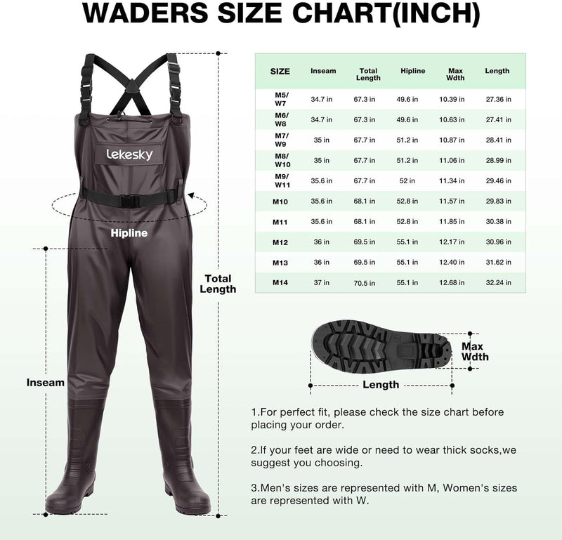Unisex Fishing Waders 2-Ply Nylon/Pvc Chest Waders for Men, Waterproof Fishing Hunting Waders