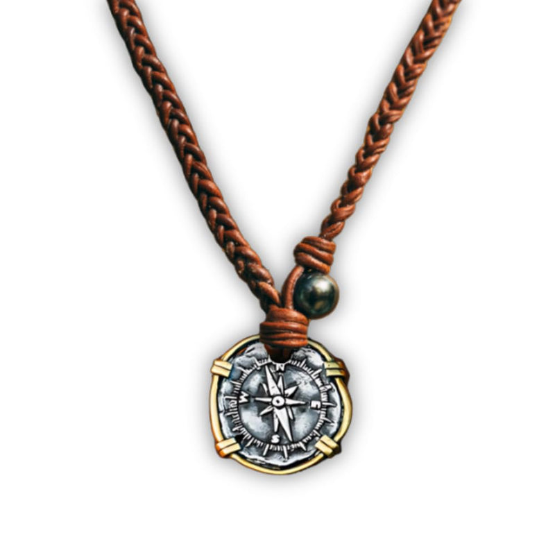 Gold Bracket & Sterling Silver Necklace Pendant Authentic Leather Cord, Premium Pearl, Adjustable Materials, Handmade Silver & Gold Jewelry, Designed Necklace for Men & Women Necklace, Jewelry Gifts