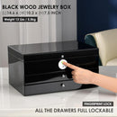 Jewelry Box with Fingerprint Lock, Black Wood Piano Lacquer Jewellery Organizer Storage Box with Drawer, 3-Layer Full Lockable, for Women or Men'S Gift