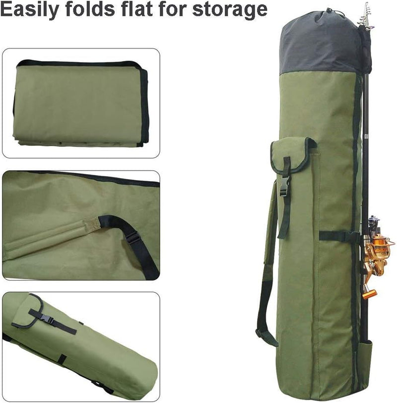 Durable Canvas Fishing Rod & Reel Organizer Bag Travel Carry Case Bag- Holds 5 Poles & Tackle