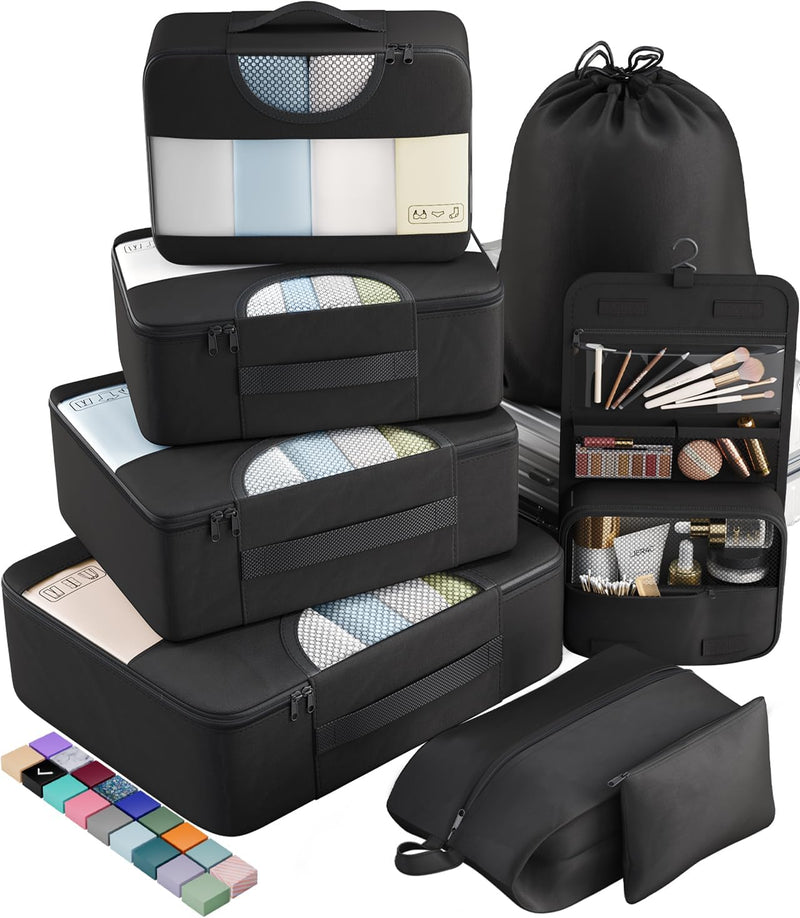 10 Set/8 Set Packing Cubes for Travel Essentials, Suitcase Organizer Bags in 4 Sizes, Carry-On Luggage Accessories with Large Laundry & Toiletry Bag, Must-Have for Airplane, Road Trip & Camping