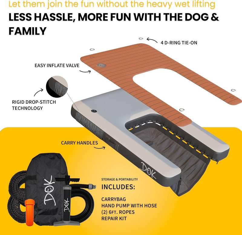 Dog- Inflatable Dock Platform: Safe & Easy Water Access for Dogs up to 230 Lbs; Floating Non-Slip EVA Foam with Dog Boat Ramp for Pool, Dock, & Lake | Military Grade & High Visibility