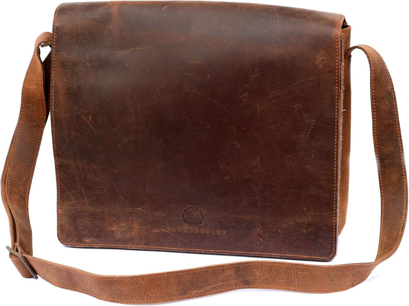 Chelsea Handmade Genuine Leather Crossbody Laptop Messenger Shoulder Bag 14 Inch Satchel for Men and Women Crazy Horse Distressed Vintage Brown