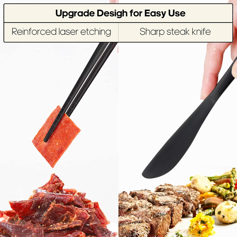 Travel Utensils with Case,  Portable Silverware Set for Work, Stainless Steel Reusable Travel Cutlery Set, Fork and Spoon Set for Camping, Picnic, Gadgets, Lunch Box for Men, Black