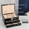 Jewelry Box with Fingerprint Lock, Black Wood Piano Lacquer Jewellery Organizer Storage Box with Drawer, 3-Layer Full Lockable, for Women or Men'S Gift