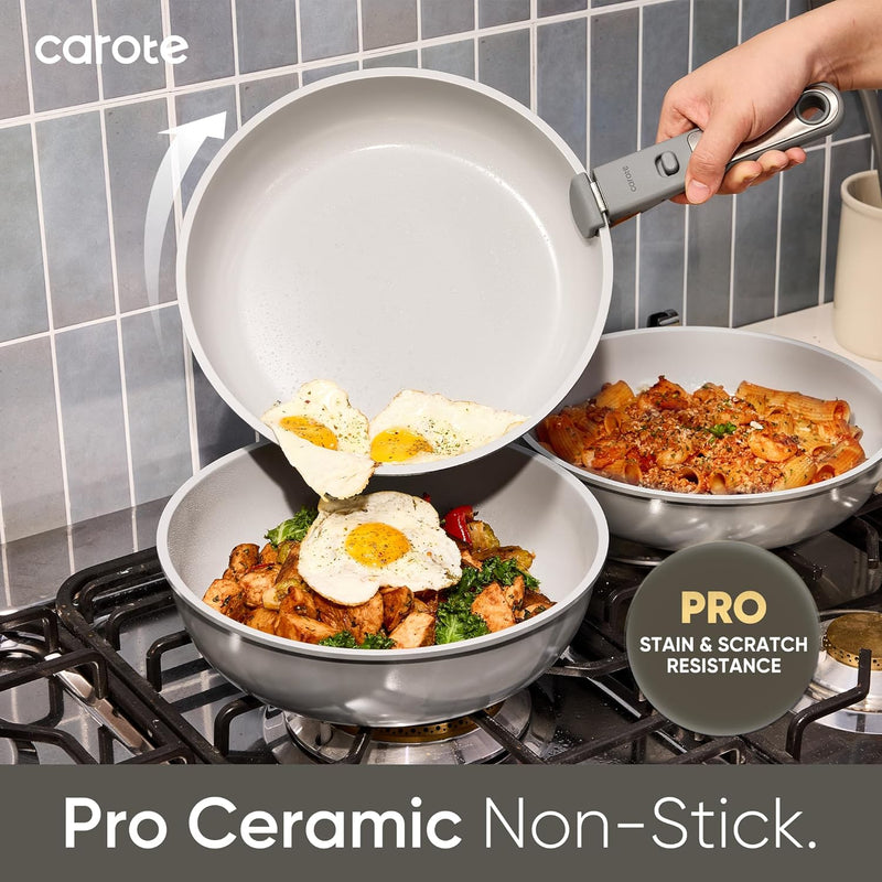 27Pcs Ceramic Cookware Set Nonstick, Pots and Pans Set Non Stick, Non Toxic Cookware, Dishwasher/Oven Safe, Rv/Camping Cookware Set, Pan and Pot with Kitchen Utensils, Dark Gray