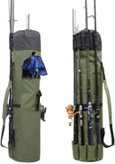 Durable Canvas Fishing Rod & Reel Organizer Bag Travel Carry Case Bag- Holds 5 Poles & Tackle