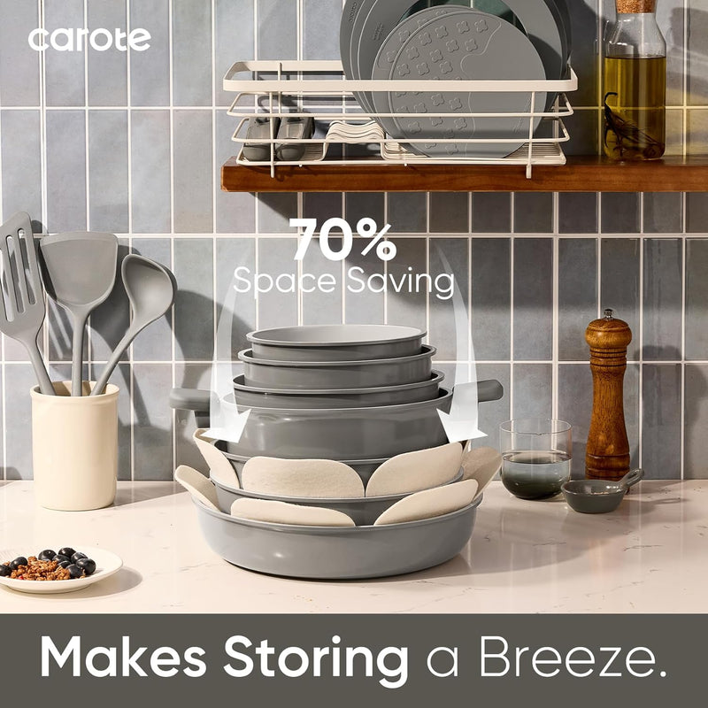 27Pcs Ceramic Cookware Set Nonstick, Pots and Pans Set Non Stick, Non Toxic Cookware, Dishwasher/Oven Safe, Rv/Camping Cookware Set, Pan and Pot with Kitchen Utensils, Dark Gray