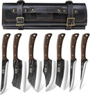 Butcher Knife Set, Hand Forged Butcher Chef Knife Set with Roll Bag, Sharp Meat Cleaver Knife & Bone Chopper Knives & Fillet Knives for Home & Camping & BBQ Gift for Men