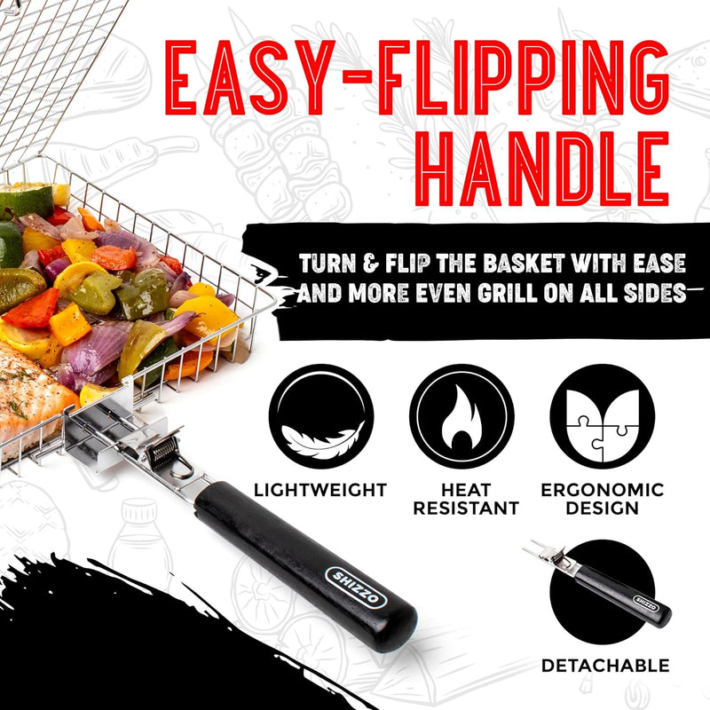 Grill Basket Set, Barbecue BBQ Grilling, Stainless Steel Folding Portable Outdoor Camping Rack for Fish, Shrimp, Vegetables, Cooking Accessories, Gifts for Dad, Husband, Friends