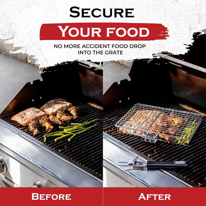 Grill Basket Set, Barbecue BBQ Grilling, Stainless Steel Folding Portable Outdoor Camping Rack for Fish, Shrimp, Vegetables, Cooking Accessories, Gifts for Dad, Husband, Friends