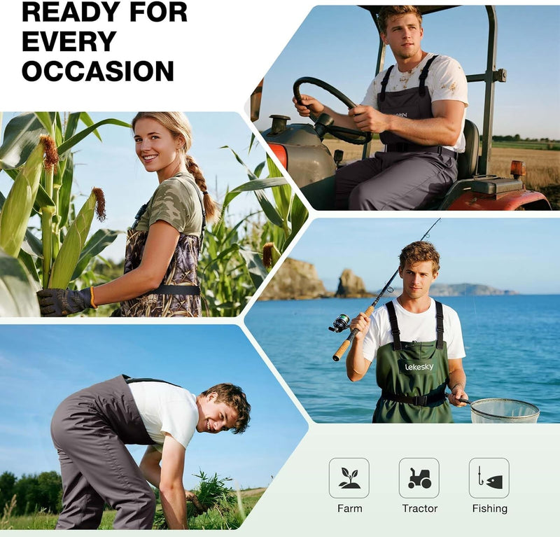 Unisex Fishing Waders 2-Ply Nylon/Pvc Chest Waders for Men, Waterproof Fishing Hunting Waders