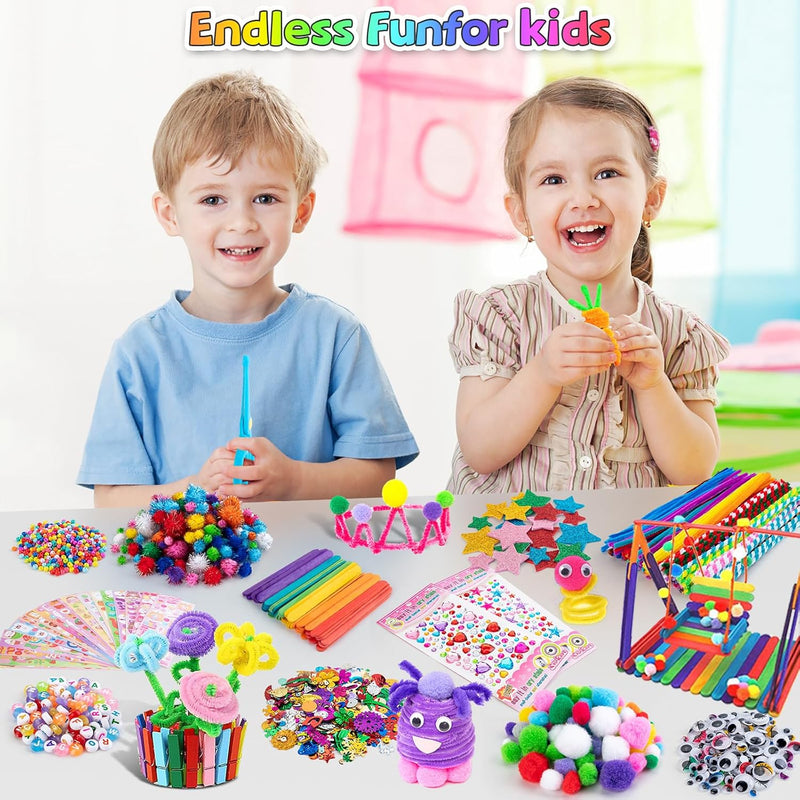 Arts and Crafts Supplies for Kids, 2000+Pcs DIY Craft Kits, Ages 6-10, Unisex, Multicolor, Modern, Includes Oxford Cloth Bag, Safetu Scissors