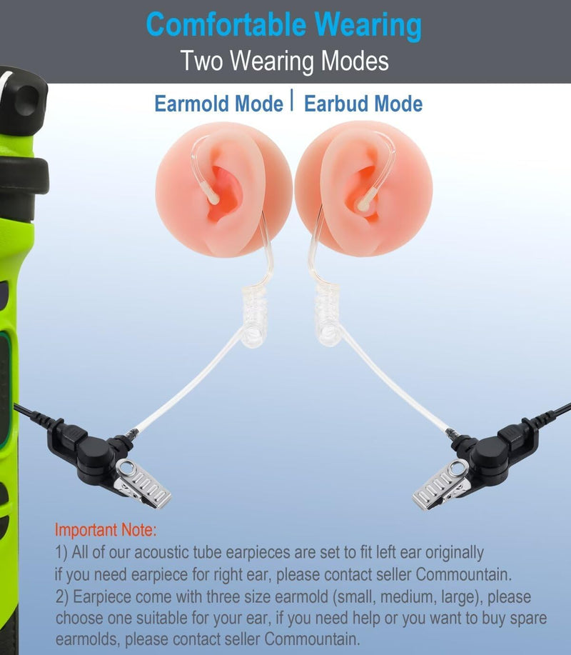 3.5Mm Listen Only Earpiece Compatible with Speaker Mic, Acoustic Tube Receive Only Headset with 3 Earmolds, for Police Security and Law Enforcement Use