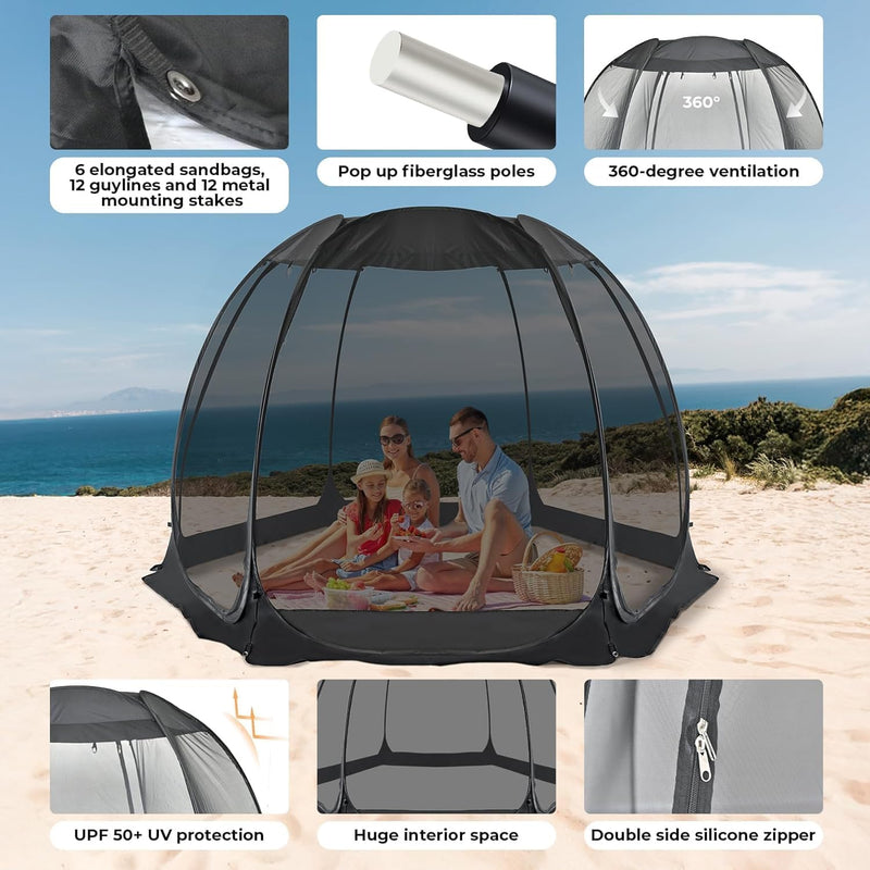 Screen House Gazebo, 6-10-15 Person Pop up Igloo Screened Canopy Tent with Mosquito Netting Sides, Instant UV Resistant Sun Shelter for Garden, Patio, Backyard