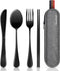 Travel Utensils with Case,  Portable Silverware Set for Work, Stainless Steel Reusable Travel Cutlery Set, Fork and Spoon Set for Camping, Picnic, Gadgets, Lunch Box for Men, Black
