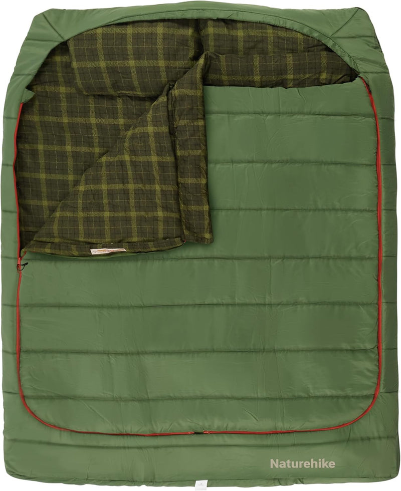 0 Degree and 40 Degree Flannel Two Person Sleeping Bag with Pillows for Adults, Couples & Family, Doublewide Double Sleeping Bag 2 Person for All Seasons Camping Hiking Backpacking