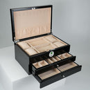 Jewelry Box with Fingerprint Lock, Black Wood Piano Lacquer Jewellery Organizer Storage Box with Drawer, 3-Layer Full Lockable, for Women or Men'S Gift